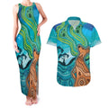 Aussie Aurora Borealis Aboriginal Art Couples Matching Tank Maxi Dress and Hawaiian Shirt