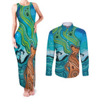 Aussie Aurora Borealis Aboriginal Art Couples Matching Tank Maxi Dress and Long Sleeve Button Shirt