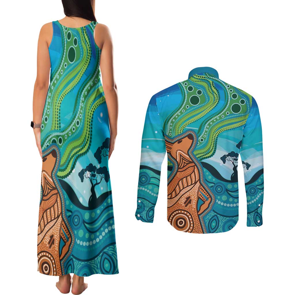 Aussie Aurora Borealis Aboriginal Art Couples Matching Tank Maxi Dress and Long Sleeve Button Shirt