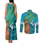 Aussie Aurora Borealis Aboriginal Art Couples Matching Tank Maxi Dress and Long Sleeve Button Shirt