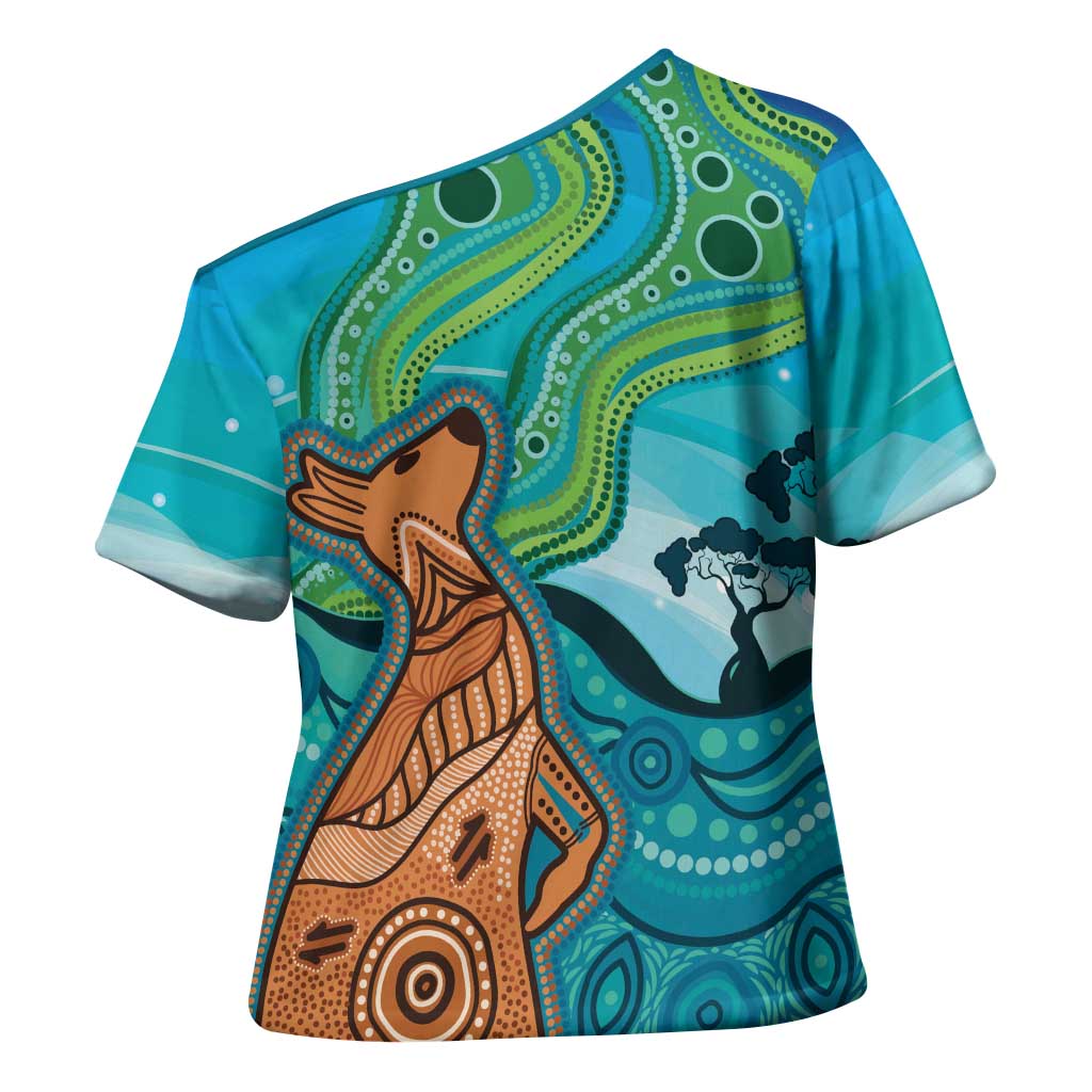 Aussie Aurora Borealis Aboriginal Art Cross Shoulder Shirt