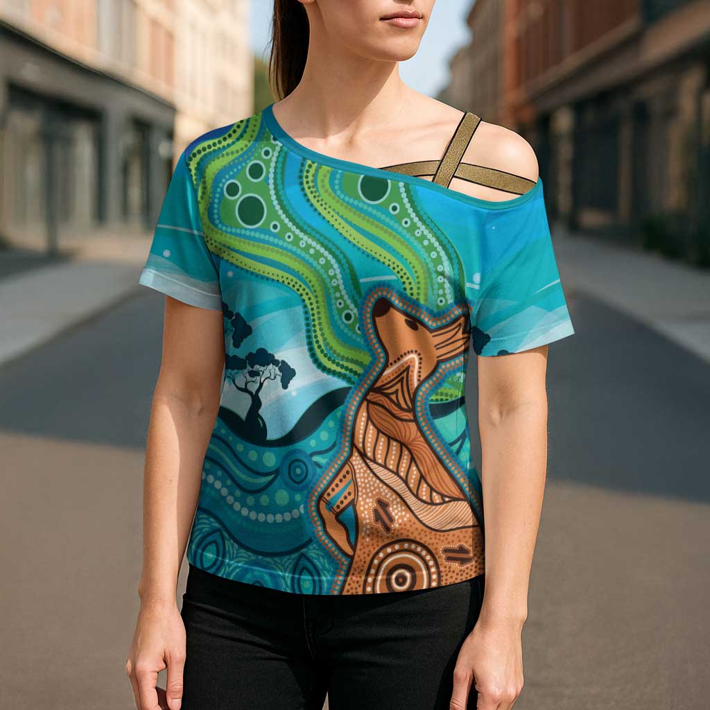 Aussie Aurora Borealis Aboriginal Art Cross Shoulder Shirt