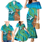 Aussie Aurora Borealis Aboriginal Art Family Matching Mermaid Dress and Hawaiian Shirt