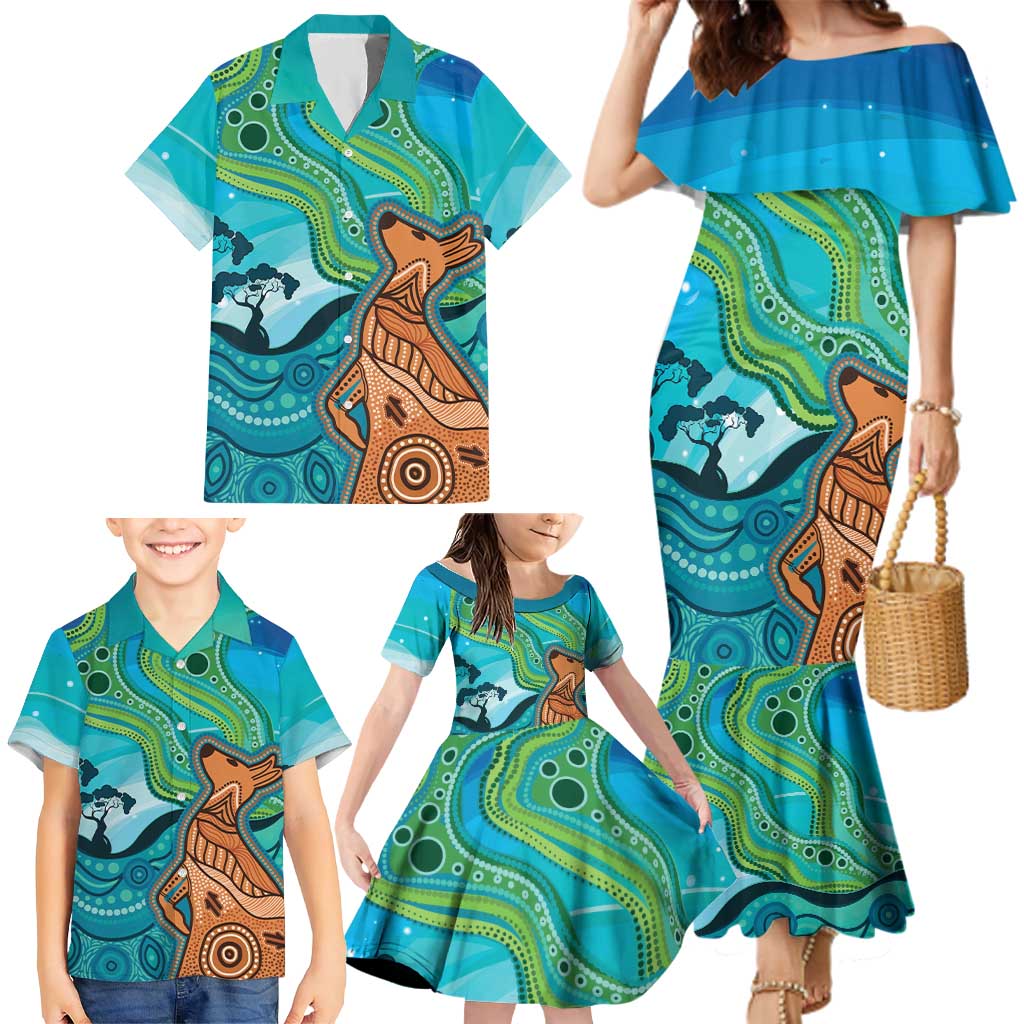 Aussie Aurora Borealis Aboriginal Art Family Matching Mermaid Dress and Hawaiian Shirt