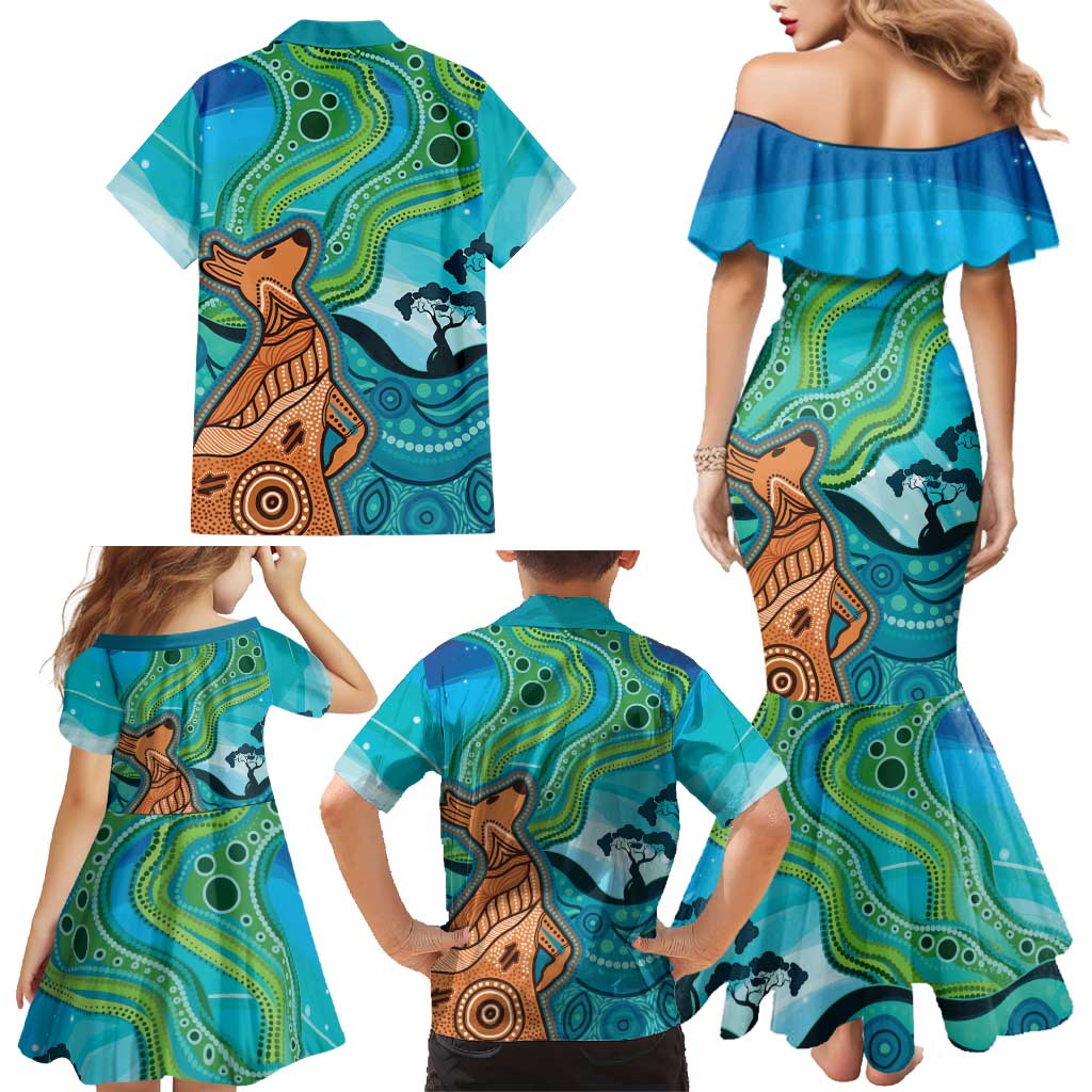 Aussie Aurora Borealis Aboriginal Art Family Matching Mermaid Dress and Hawaiian Shirt