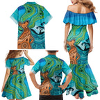 Aussie Aurora Borealis Aboriginal Art Family Matching Mermaid Dress and Hawaiian Shirt