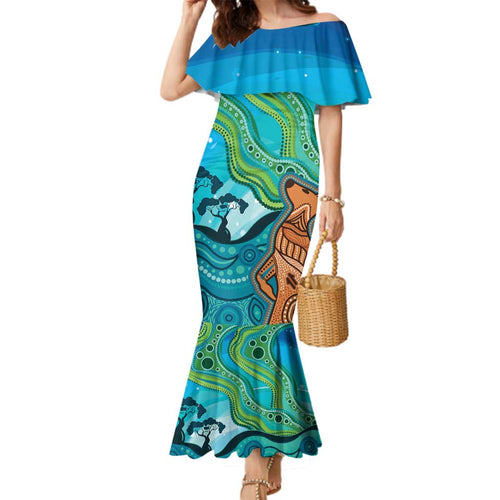 Aussie Aurora Borealis Aboriginal Art Family Matching Mermaid Dress and Hawaiian Shirt