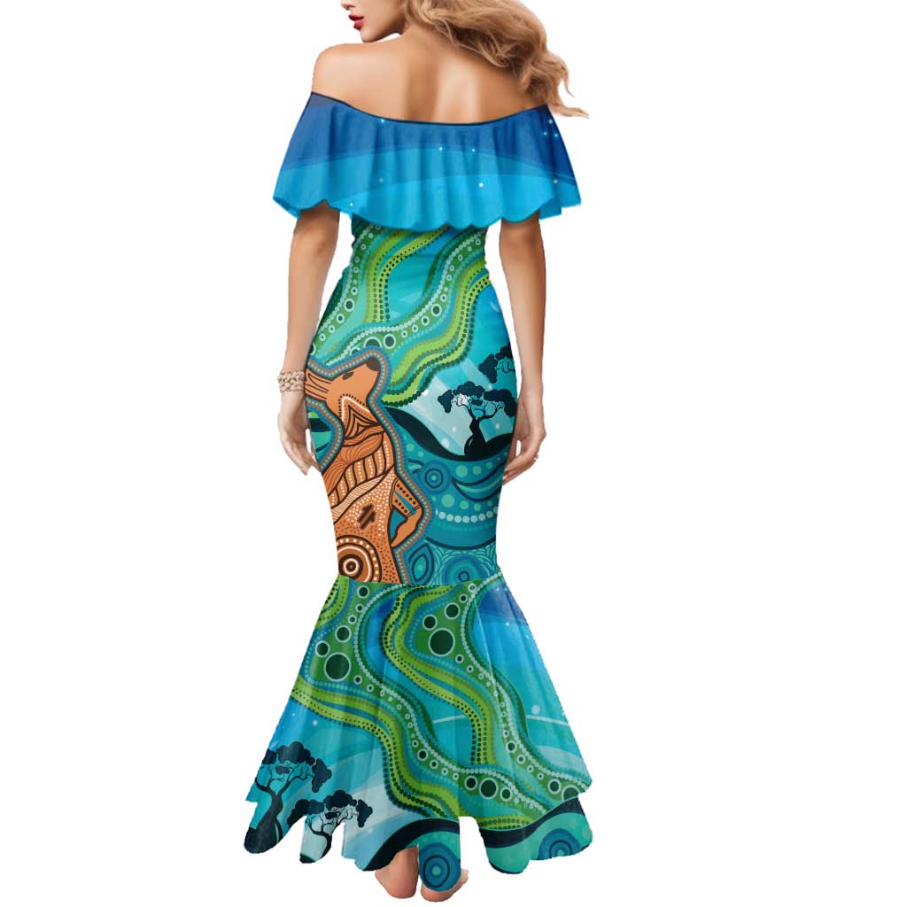 Aussie Aurora Borealis Aboriginal Art Family Matching Mermaid Dress and Hawaiian Shirt