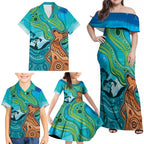 Aussie Aurora Borealis Aboriginal Art Family Matching Off Shoulder Maxi Dress and Hawaiian Shirt