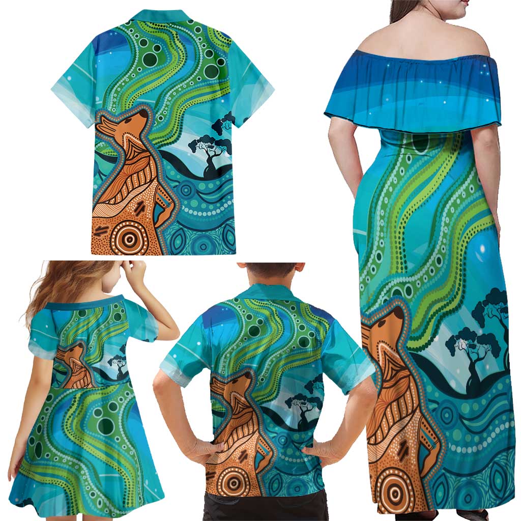 Aussie Aurora Borealis Aboriginal Art Family Matching Off Shoulder Maxi Dress and Hawaiian Shirt