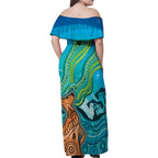 Aussie Aurora Borealis Aboriginal Art Family Matching Off Shoulder Maxi Dress and Hawaiian Shirt