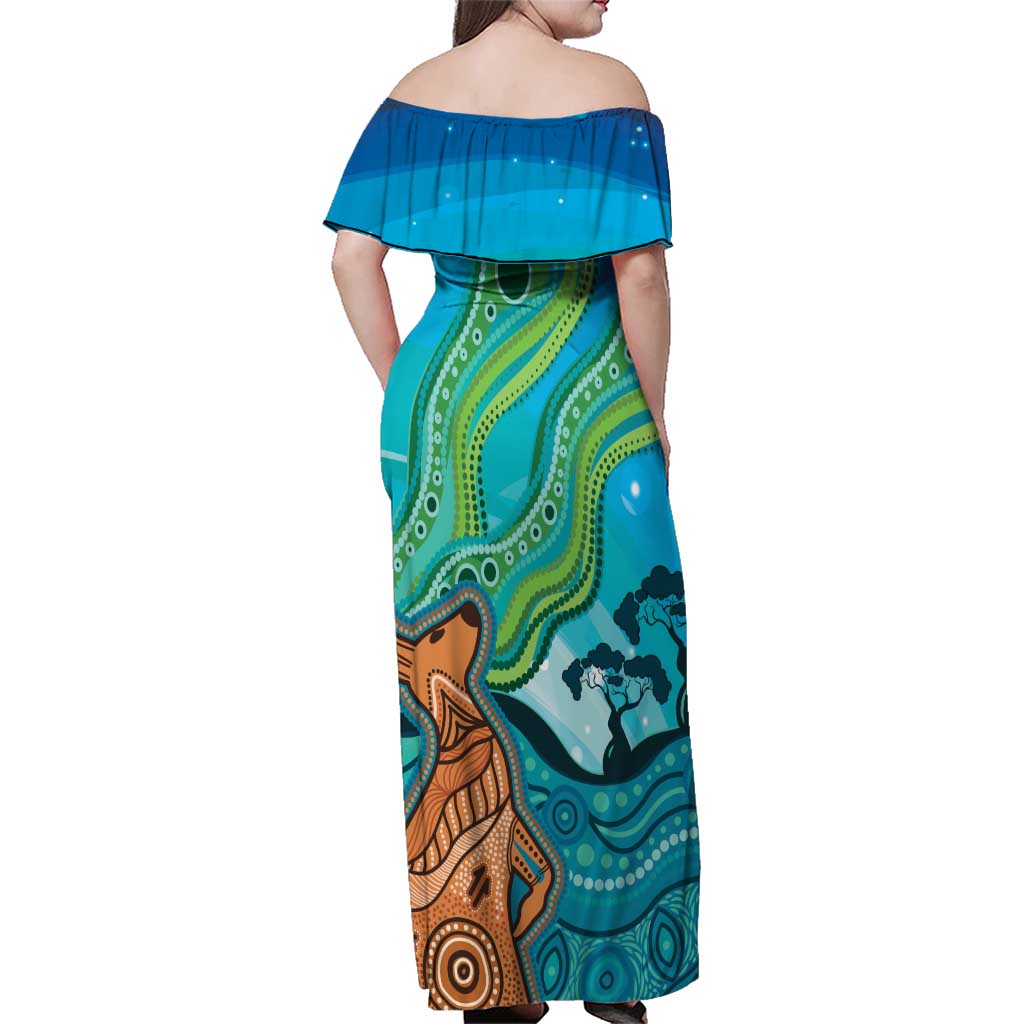 Aussie Aurora Borealis Aboriginal Art Family Matching Off Shoulder Maxi Dress and Hawaiian Shirt
