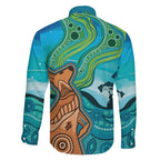 Aussie Aurora Borealis Aboriginal Art Family Matching Off Shoulder Short Dress and Hawaiian Shirt