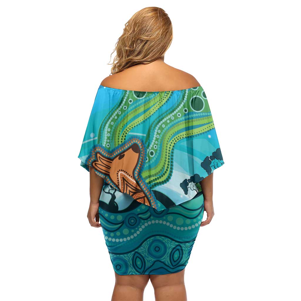 Aussie Aurora Borealis Aboriginal Art Family Matching Off Shoulder Short Dress and Hawaiian Shirt
