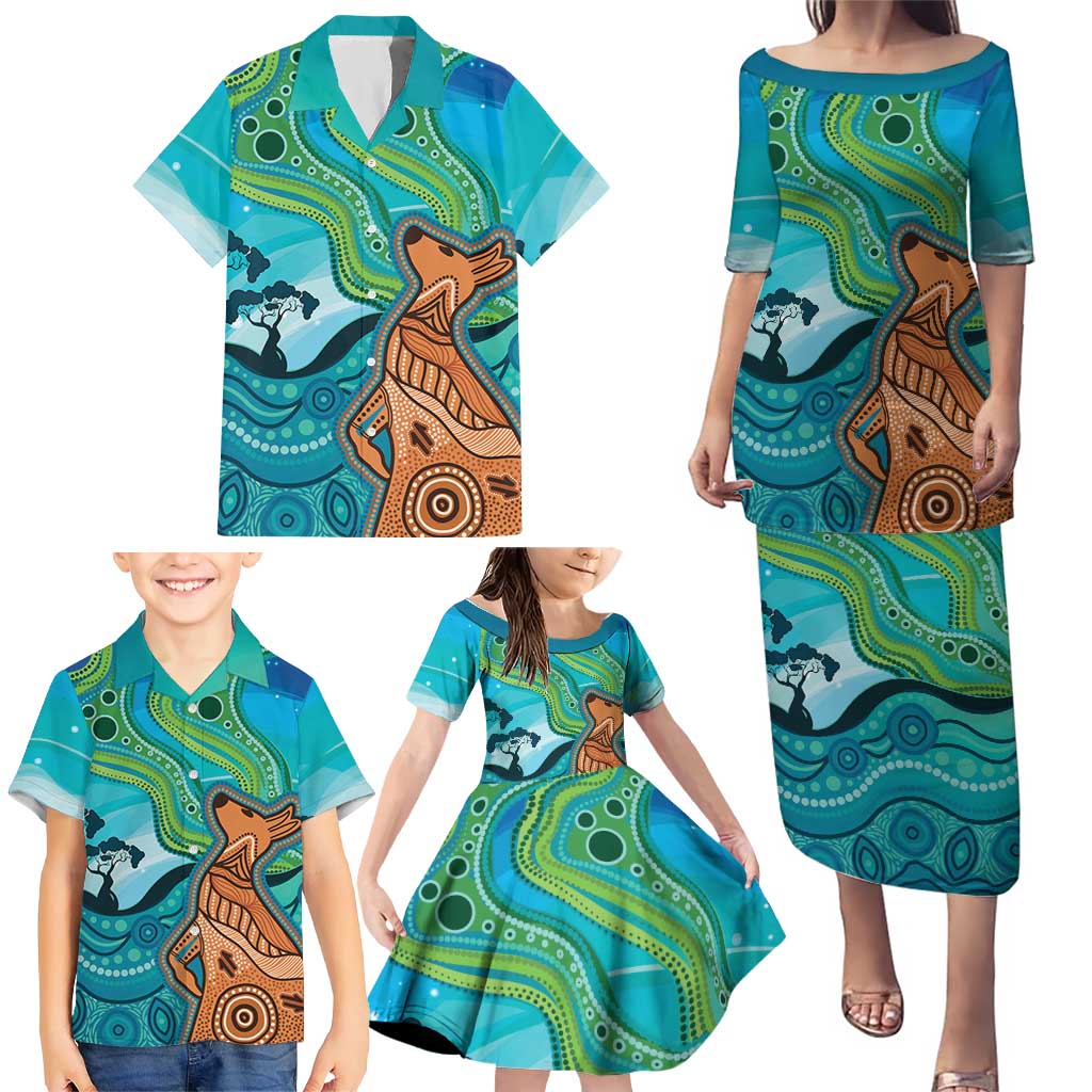 Aussie Aurora Borealis Aboriginal Art Family Matching Puletasi and Hawaiian Shirt