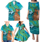 Aussie Aurora Borealis Aboriginal Art Family Matching Puletasi and Hawaiian Shirt