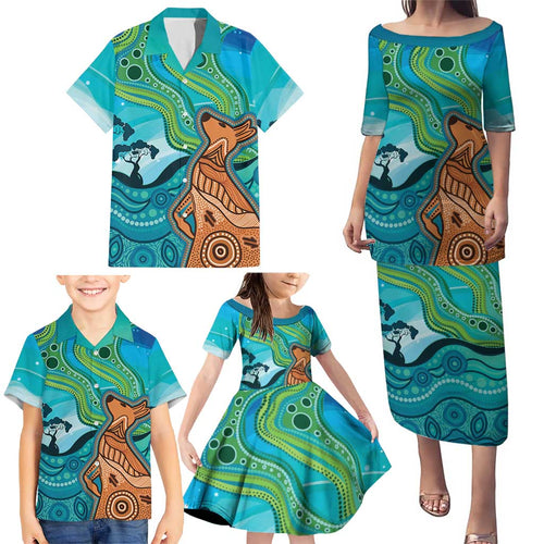 Aussie Aurora Borealis Aboriginal Art Family Matching Puletasi and Hawaiian Shirt