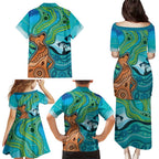 Aussie Aurora Borealis Aboriginal Art Family Matching Puletasi and Hawaiian Shirt
