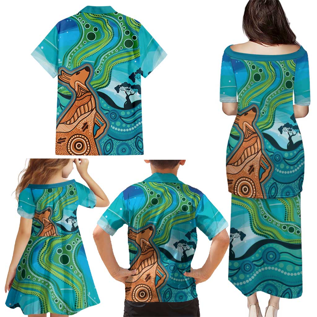 Aussie Aurora Borealis Aboriginal Art Family Matching Puletasi and Hawaiian Shirt