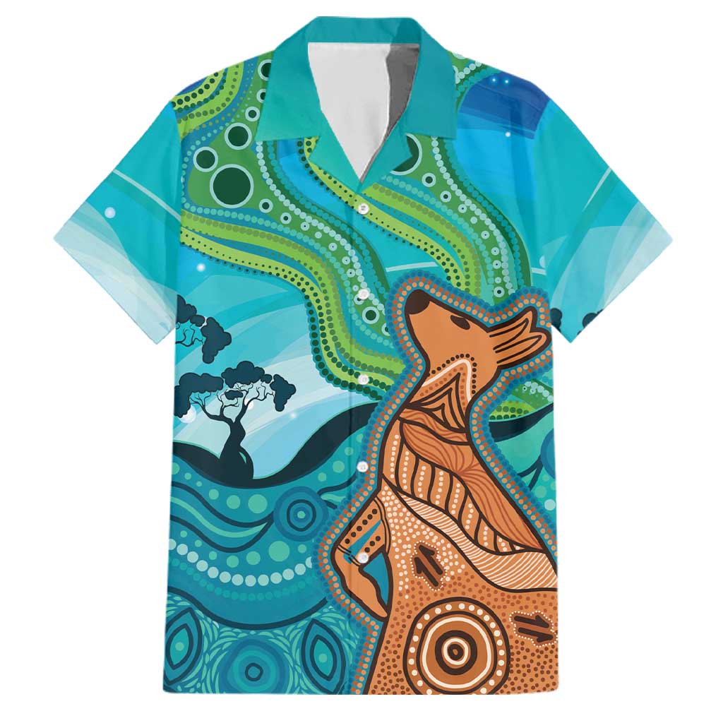 Aussie Aurora Borealis Aboriginal Art Family Matching Short Sleeve Bodycon Dress and Hawaiian Shirt