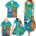 Aussie Aurora Borealis Aboriginal Art Family Matching Summer Maxi Dress and Hawaiian Shirt