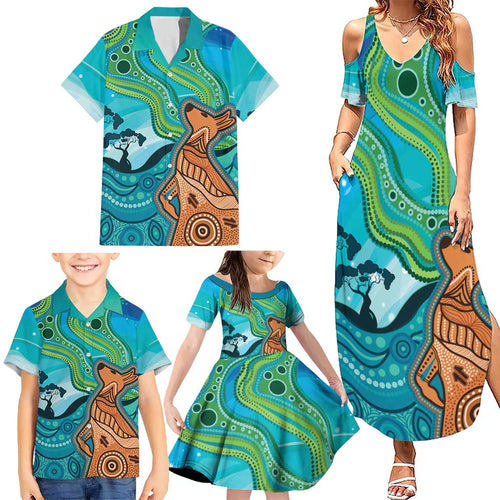 Aussie Aurora Borealis Aboriginal Art Family Matching Summer Maxi Dress and Hawaiian Shirt