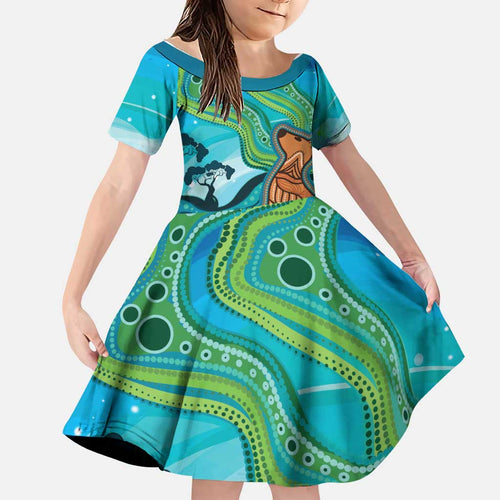 Aussie Aurora Borealis Aboriginal Art Family Matching Summer Maxi Dress and Hawaiian Shirt