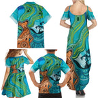 Aussie Aurora Borealis Aboriginal Art Family Matching Summer Maxi Dress and Hawaiian Shirt