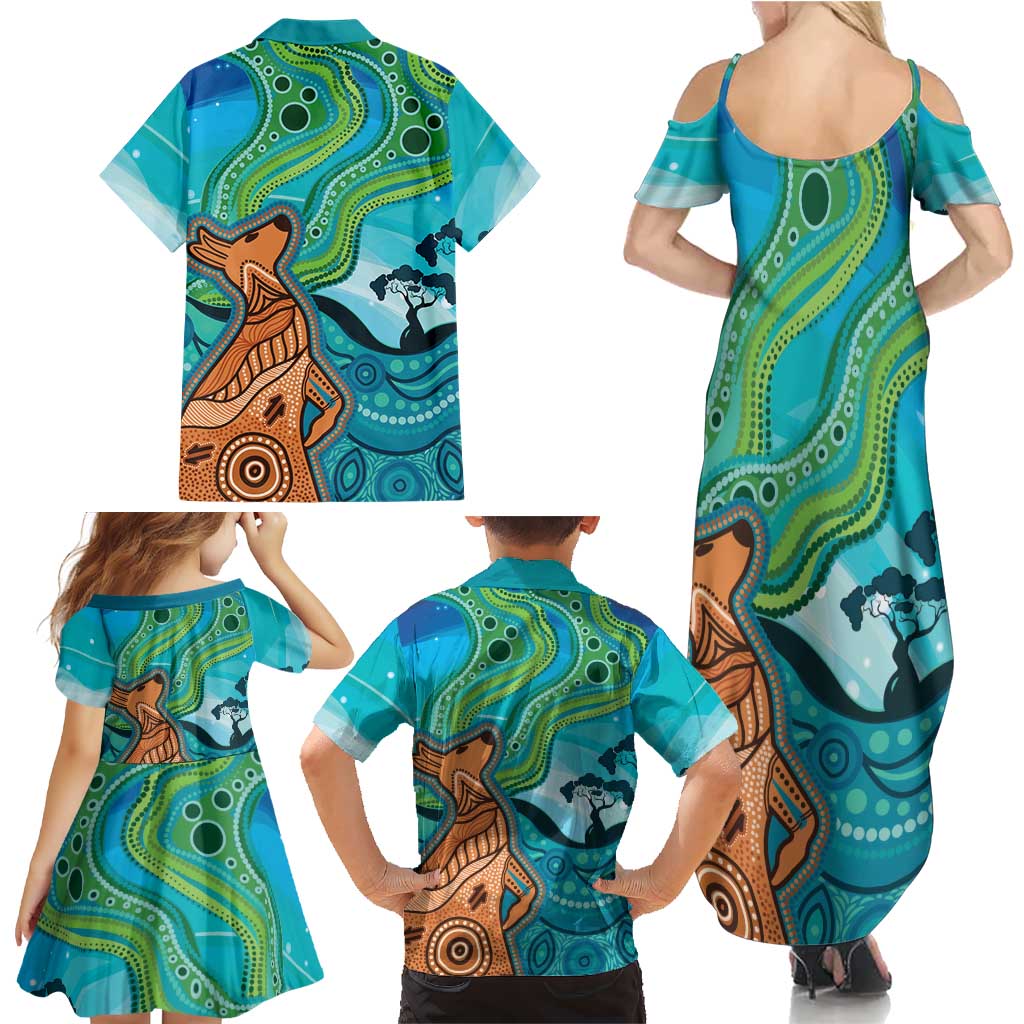 Aussie Aurora Borealis Aboriginal Art Family Matching Summer Maxi Dress and Hawaiian Shirt