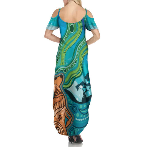 Aussie Aurora Borealis Aboriginal Art Family Matching Summer Maxi Dress and Hawaiian Shirt