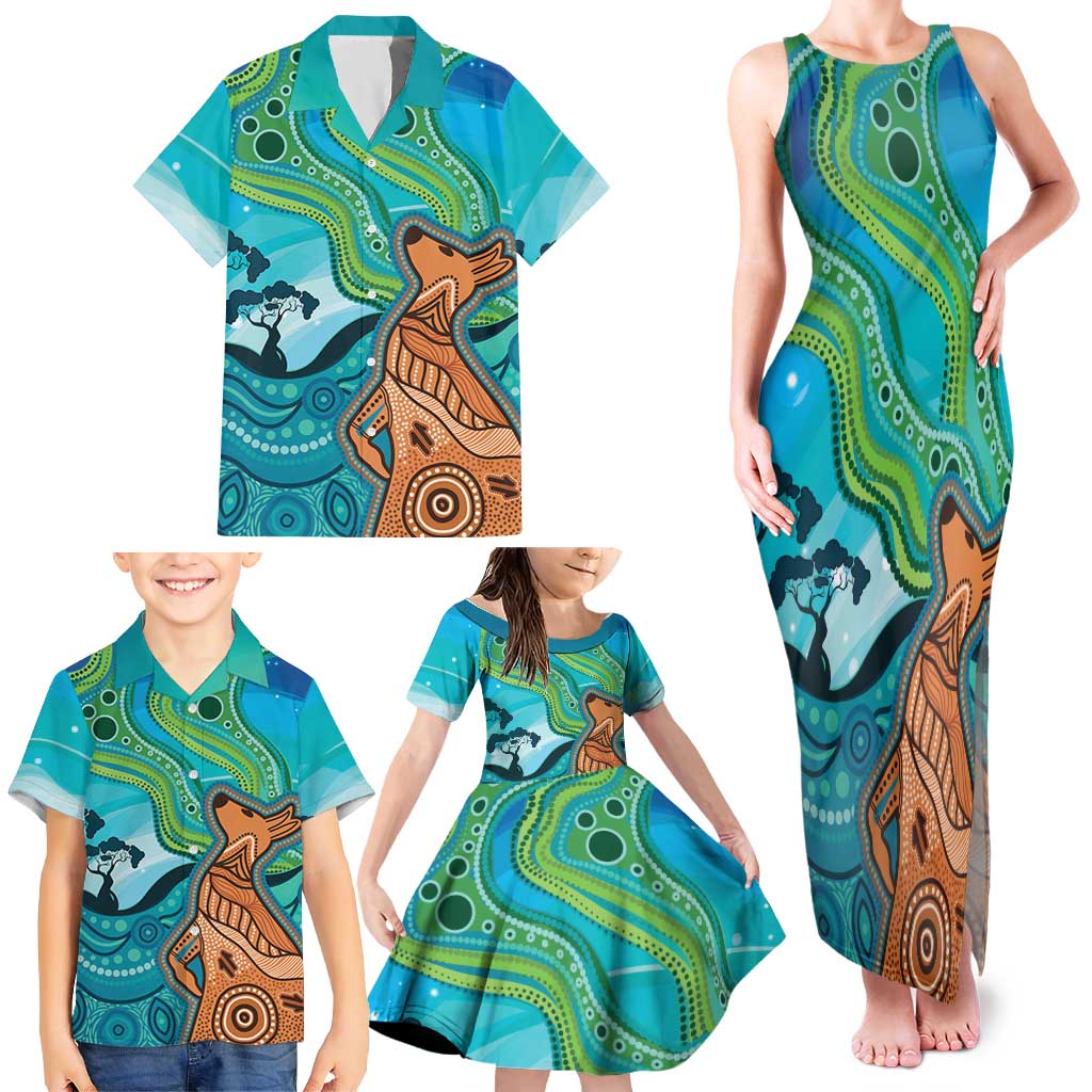 Aussie Aurora Borealis Aboriginal Art Family Matching Tank Maxi Dress and Hawaiian Shirt