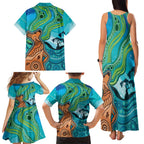 Aussie Aurora Borealis Aboriginal Art Family Matching Tank Maxi Dress and Hawaiian Shirt