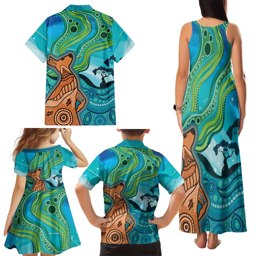 Aussie Aurora Borealis Aboriginal Art Family Matching Tank Maxi Dress and Hawaiian Shirt