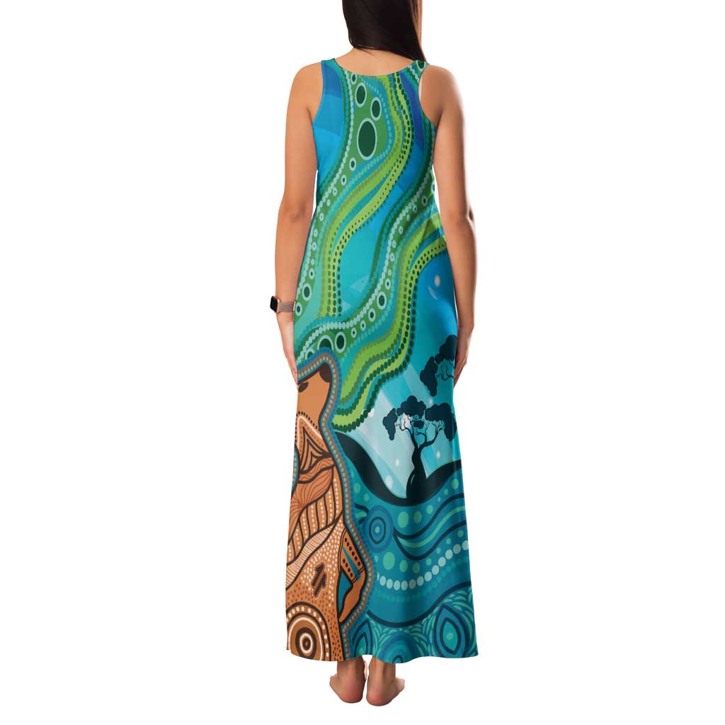 Aussie Aurora Borealis Aboriginal Art Family Matching Tank Maxi Dress and Hawaiian Shirt