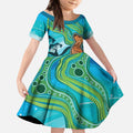 Aussie Aurora Borealis Aboriginal Art Kid Short Sleeve Dress