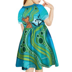 Aussie Aurora Borealis Aboriginal Art Kid Short Sleeve Dress