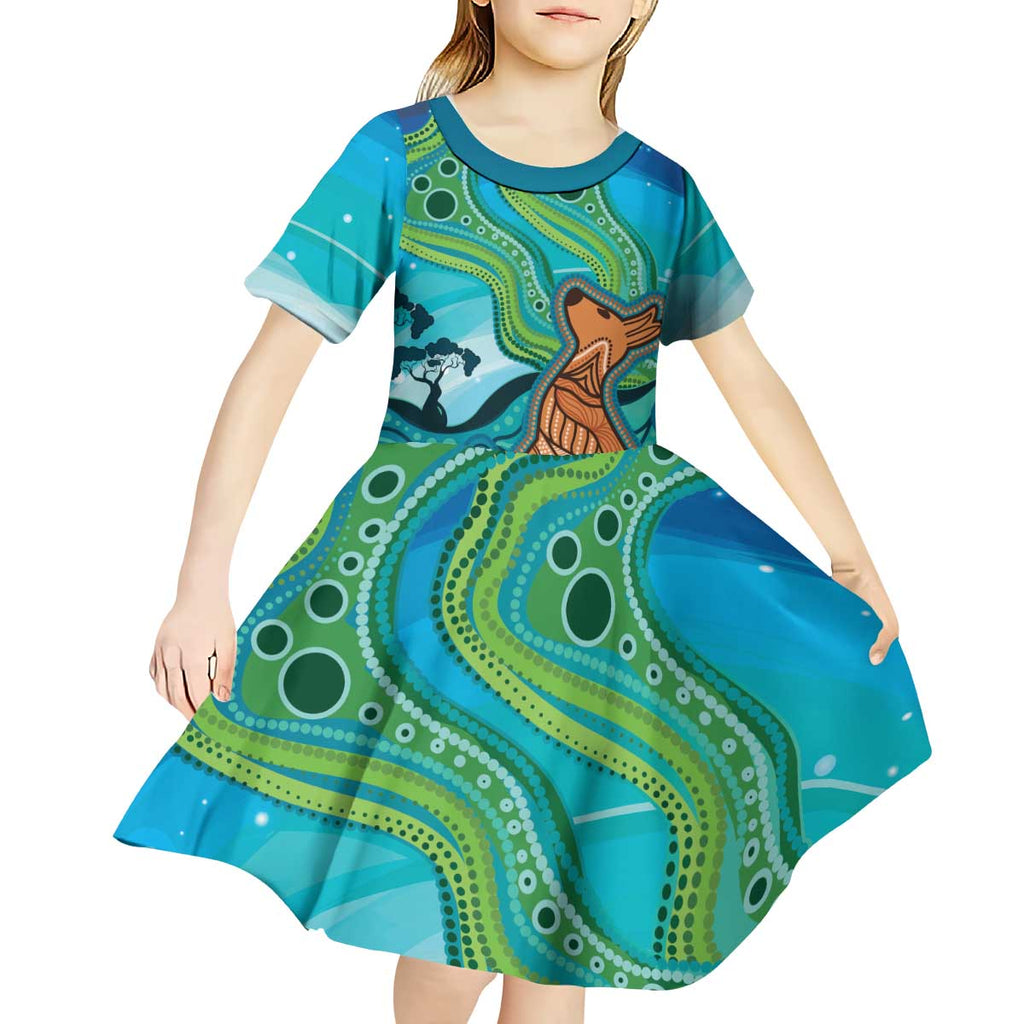 Aussie Aurora Borealis Aboriginal Art Kid Short Sleeve Dress