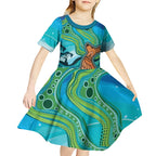 Aussie Aurora Borealis Aboriginal Art Kid Short Sleeve Dress