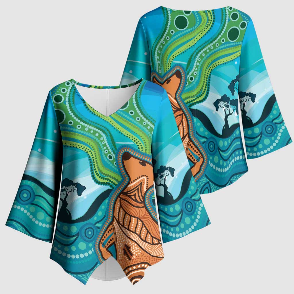 Aussie Aurora Borealis Aboriginal Art Kimono Sleeve Blouse