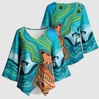 Aussie Aurora Borealis Aboriginal Art Kimono Sleeve Blouse