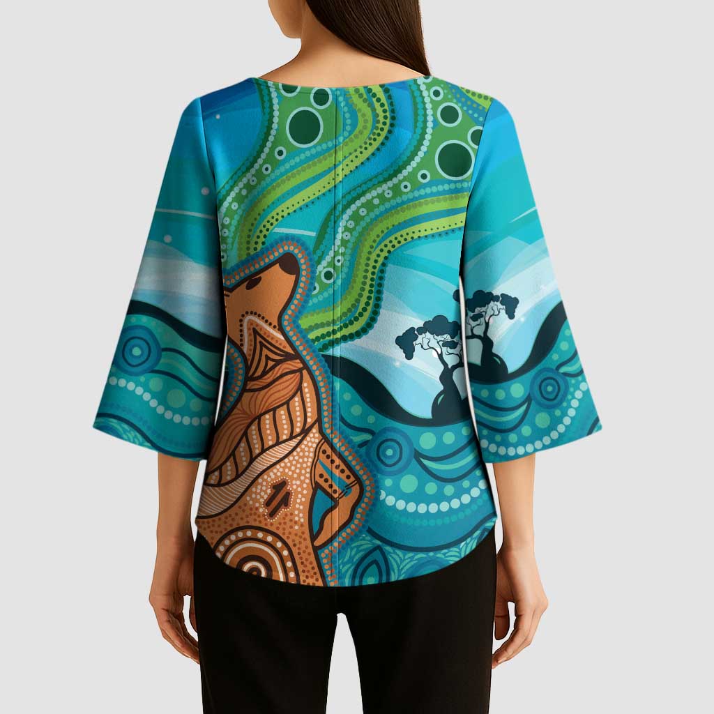 Aussie Aurora Borealis Aboriginal Art Kimono Sleeve Blouse