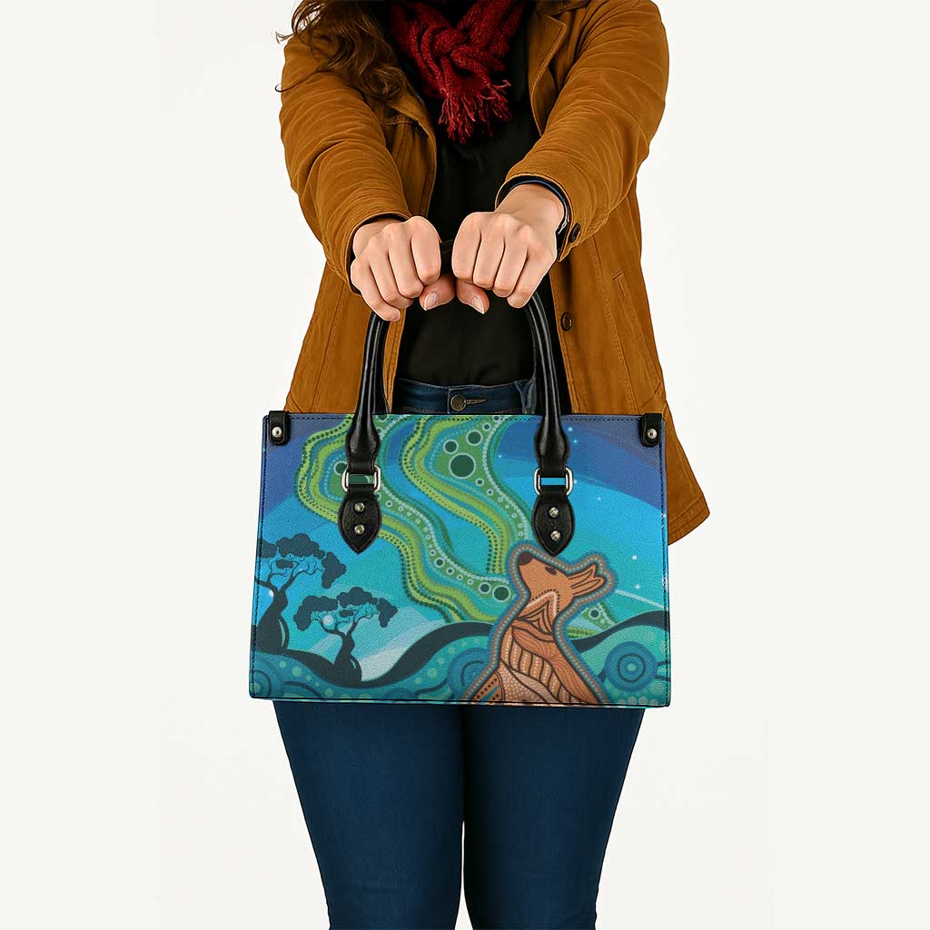 Aussie Aurora Borealis Aboriginal Art Leather Bag