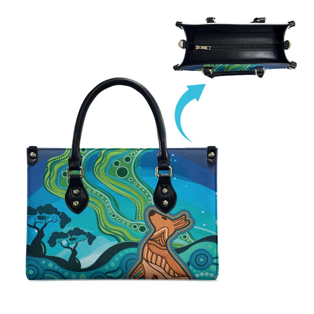Aussie Aurora Borealis Aboriginal Art Leather Bag