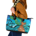 Aussie Aurora Borealis Aboriginal Art Leather Tote Bag