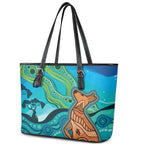 Aussie Aurora Borealis Aboriginal Art Leather Tote Bag