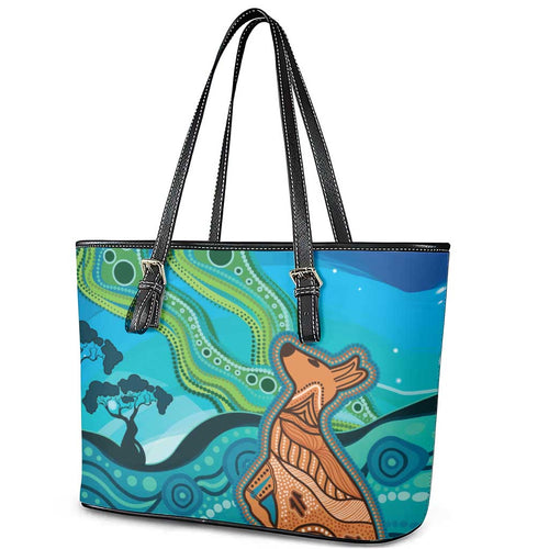 Aussie Aurora Borealis Aboriginal Art Leather Tote Bag