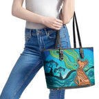 Aussie Aurora Borealis Aboriginal Art Leather Tote Bag