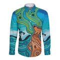 Aussie Aurora Borealis Aboriginal Art Long Sleeve Button Shirt