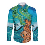 Aussie Aurora Borealis Aboriginal Art Long Sleeve Button Shirt
