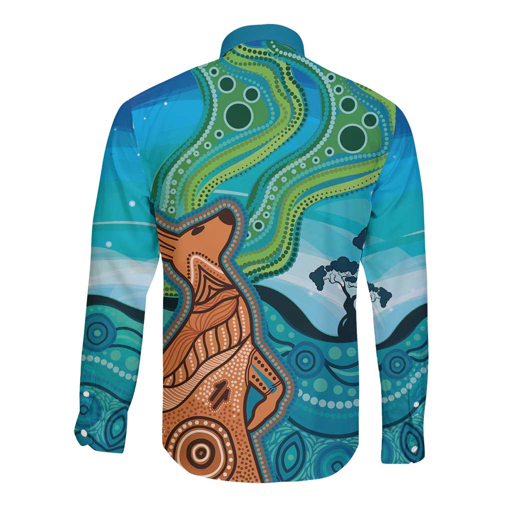 Aussie Aurora Borealis Aboriginal Art Long Sleeve Button Shirt